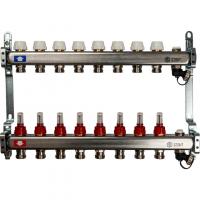 Коллектор Stout из нержавеющей стали с расходомерами, с клапаном вып. воздуха и сливом 1/3/4, 8 выходов (арт.SMS-0927-000008)