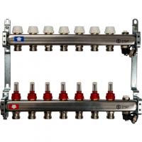 Коллектор Stout из нержавеющей стали с расходомерами, с клапаном вып. воздуха и сливом 1/3/4, 7 выходов (арт.SMS-0927-000007)