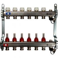 Коллектор Stout из нержавеющей стали с расходомерами, с клапаном вып. воздуха и сливом 1/3/4, 6 выходов (арт.SMS-0927-000006)