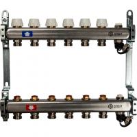 Коллектор Stout из нержавеющей стали без расходомеров, с клапаном вып. воздуха и сливом 1/3/4, 6 выходов (арт.SMS-0932-000006)