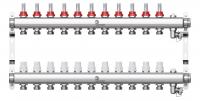 Коллектор в сборе  Wester  1"-3/4  с расходомерами, 11 выходов, нержавейка