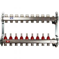 Коллектор Stout из нержавеющей стали с расходомерами, с клапаном вып. воздуха и сливом 1/3/4, 9 выходов (арт.SMS-0927-000009)