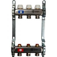 Коллектор Stout из нержавеющей стал с запорными клапанами 1/3/4, 3 выхода (арт.SMS 0922 000003)