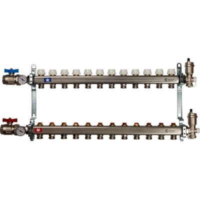 Коллектор Stout из нержавеющей стали в сборе без расходомеров 1/3/4, 12 выходов (арт.SMS 0912 000012)