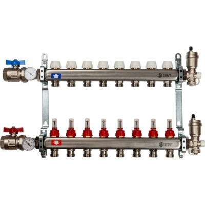 Коллектор Stout из нержавеющей стали в сборе с расходомерами 1/3/4, 8 выходов (арт.SMS 0907 000008)