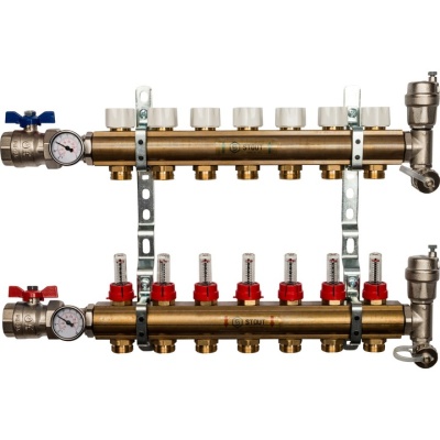 Коллектор Stout распределительный из латуни с расходомерами 1/3/4, 7 выходов (арт.SMB 0473 000007)